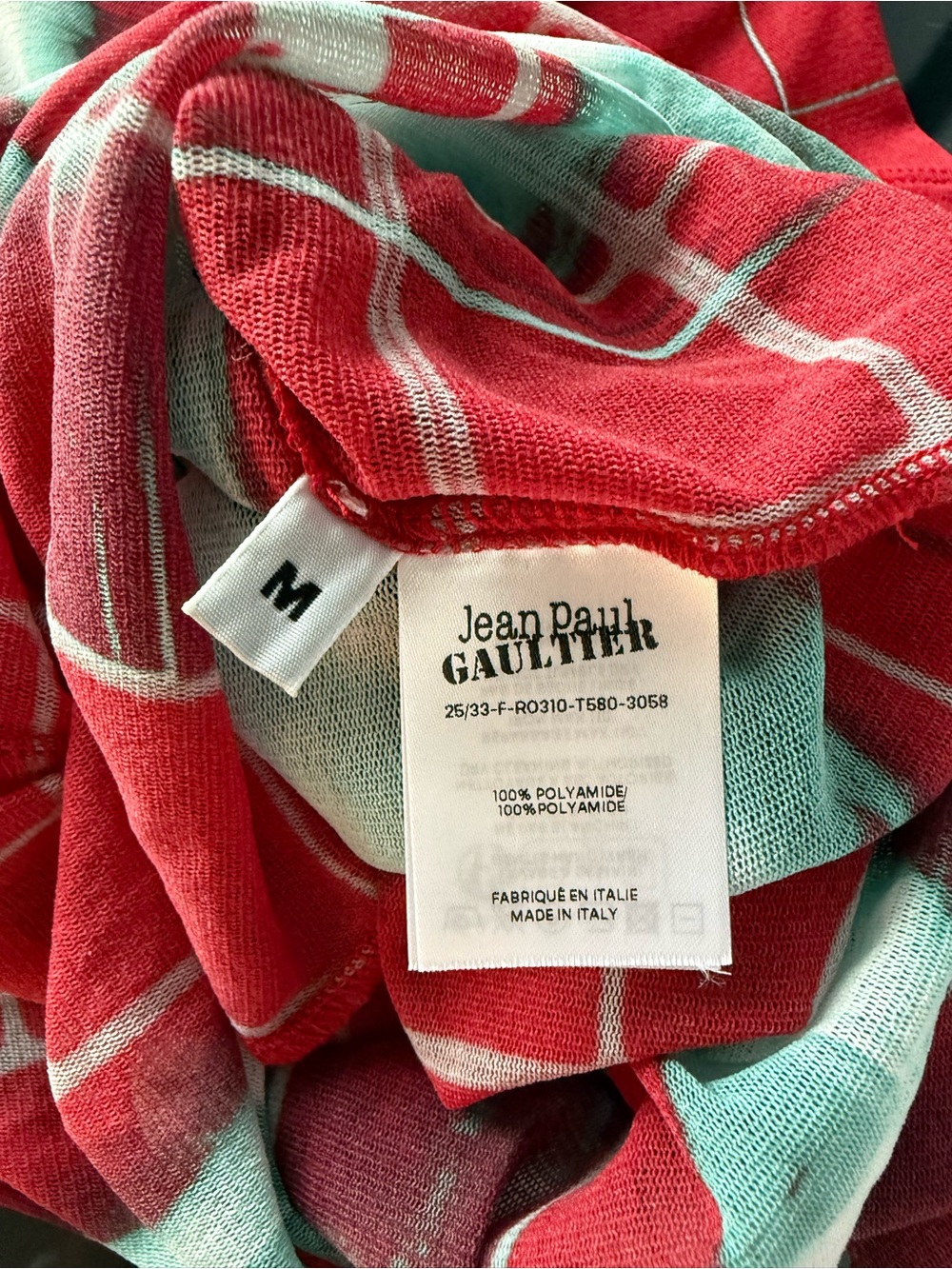 Jean Paul Gaultier Red and Teal Graphic Mesh Dress - Picture 8 of 8